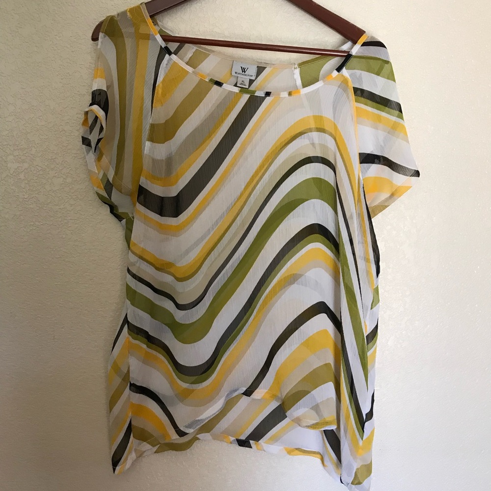 Worthington Yellow and Green Striped Blouse